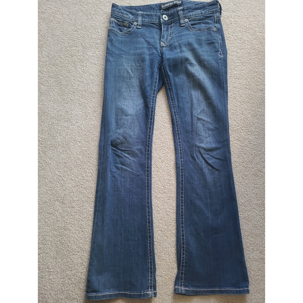EXPRESS Jeans Fancy Stitch Blue Jeans Flared Denim Pants Size 0